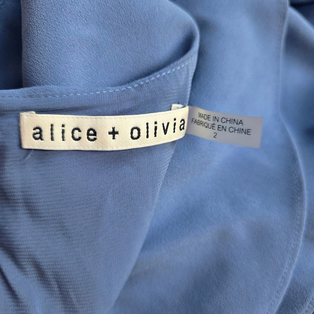 Alice + Olivia Women's Blue Sleeveless Asymmetric Ruffle Mini Dress Sz 2 - Picture 6 of 7